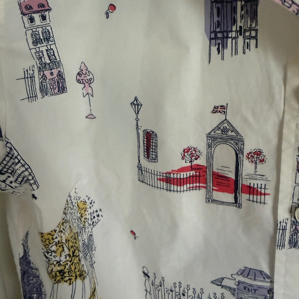 Talbots Womens London Landmark Novelty Print Button Down Shirt White Size M Long - Picture 3 of 11